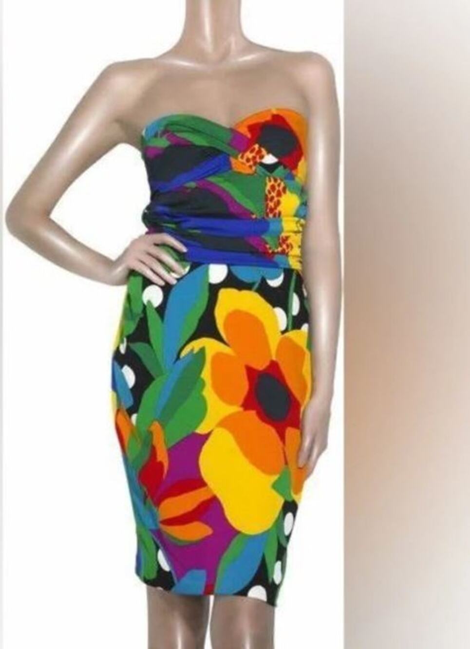 DVF Diane Von Furstenberg Calida Strapless Dress Tropical Dot Flower 6 $425